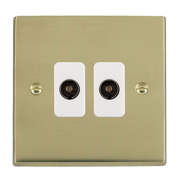 Cheriton Victorian Polished Brass 2 gang Non-Isolated Television 2in/2out White
