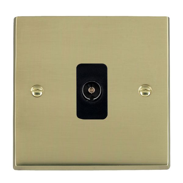 Cheriton Victorian Polished Brass 1 gang Isolated TV 1in/1out Black