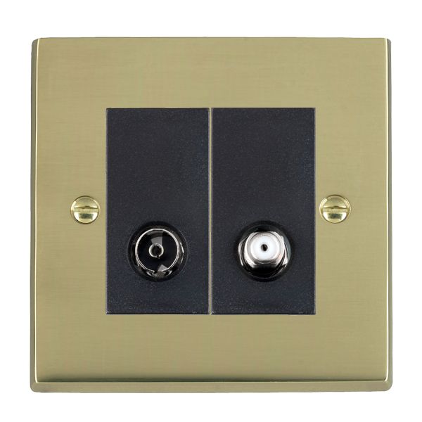 Cheriton Victorian Polished Brass 2 gang Non-Isolated TV+Satellite 2in/2out Black