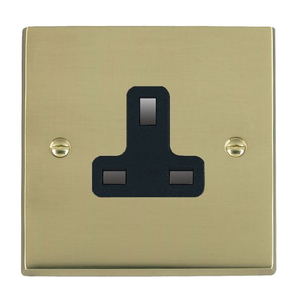 Cheriton Victorian Polished Brass 1 gang 13A Unswitched Socket Black