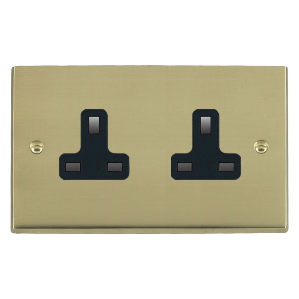 Cheriton Victorian Polished Brass 2 gang 13A Unswitched Socket Black