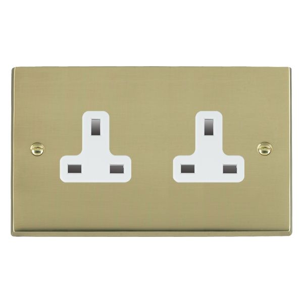 Cheriton Victorian Polished Brass 2 gang 13A Unswitched Socket White