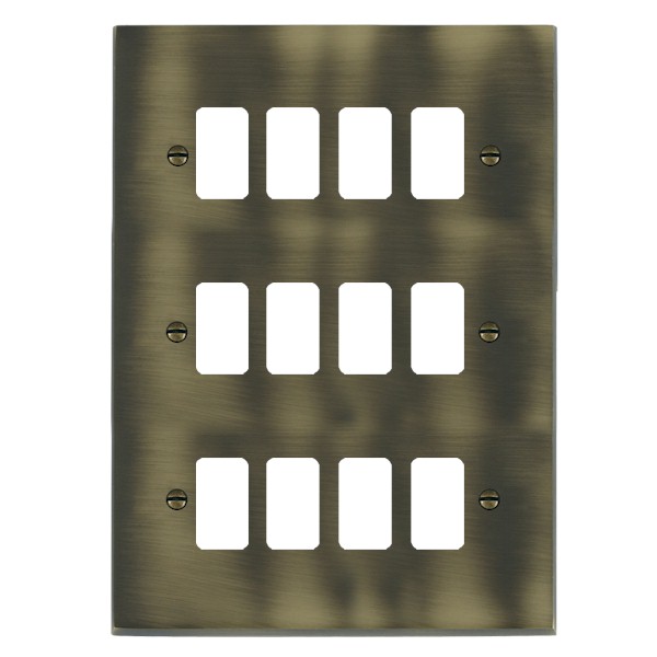 Cheriton Victorian Grid-IT Antique Brass 12 gang Grid Fix Aperture Plate with Grid