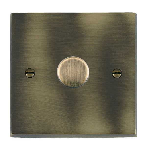 Cheriton Victorian Antique Brass 1 gang 100W LED 2 Way Push On/Off Rotary Dimmer Antique Brass
