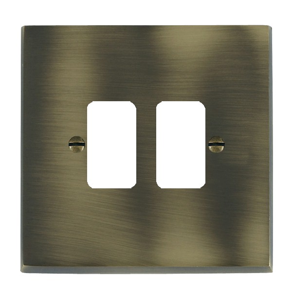Cheriton Victorian Grid-IT Antique Brass 2 gang Grid Fix Aperture Plate with Grid