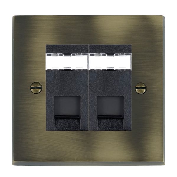 Cheriton Victorian Antique Brass 2 gang RJ12 Outlet – Unshielded Black