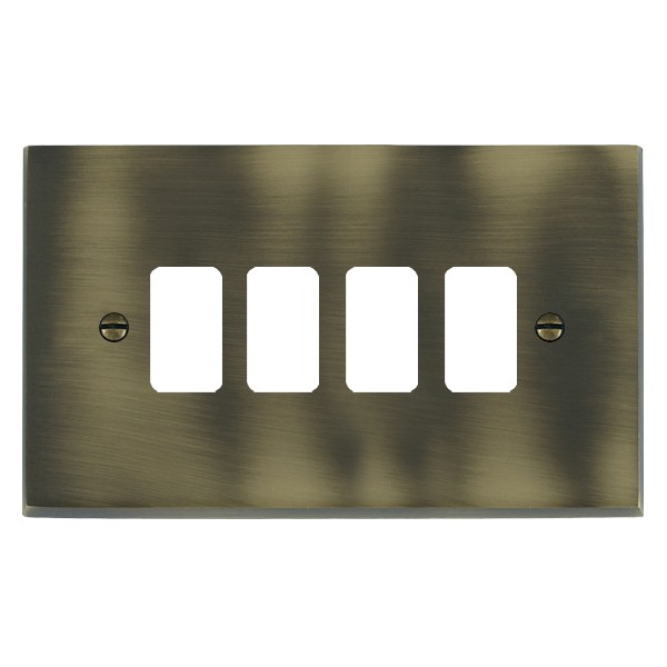Cheriton Victorian Grid-IT Antique Brass 4 gang Grid Fix Aperture Plate with Grid