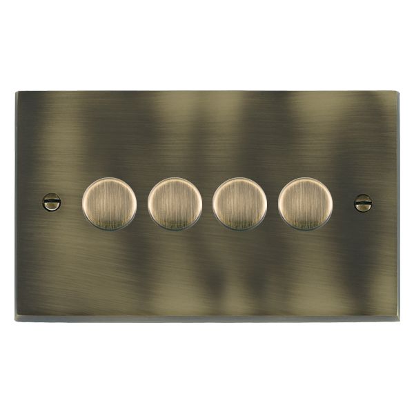 Cheriton Victorian Antique Brass 4 gang 100W LED 2 Way Push On/Off Rotary Dimmer Antique Brass