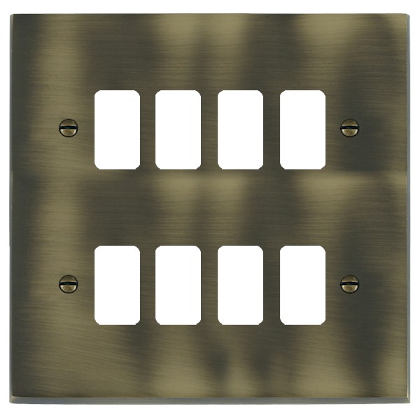Cheriton Victorian Grid-IT Antique Brass 8 gang Grid Fix Aperture Plate with Grid