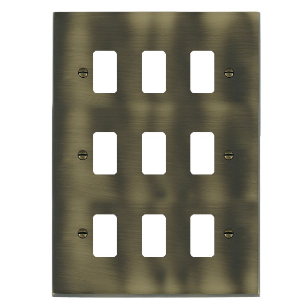 Cheriton Victorian Grid-IT Antique Brass 9 gang Grid Fix Aperture Plate with Grid