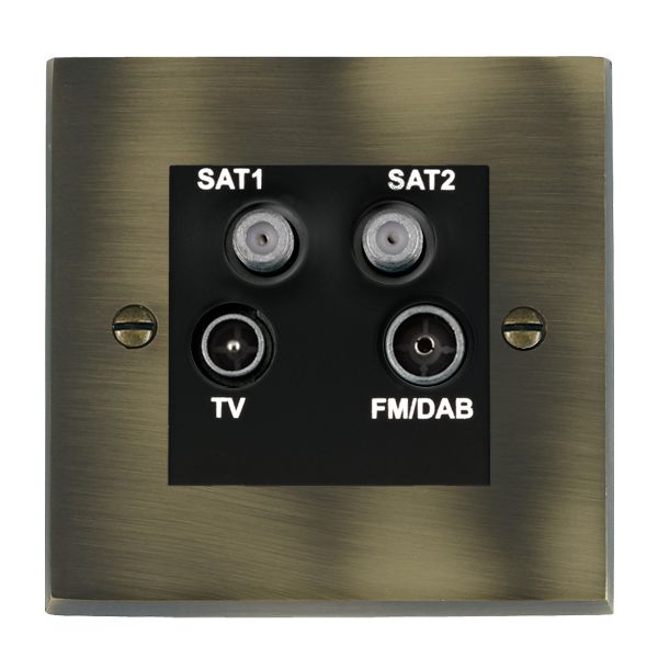 Cheriton Victorian Antique Brass Non-Isolated TV+FM+SAT1+SAT2 Quadplexer 2in/4out (DAB Compatible) Black