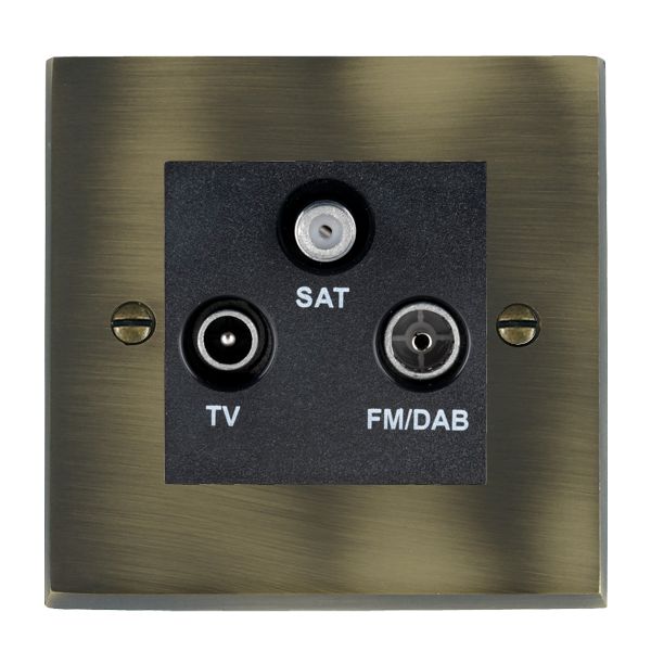 Cheriton Victorian Antique Brass Non-Isolated TV+FM+SAT Triplexer 1in/3out (DAB Compatible) Black