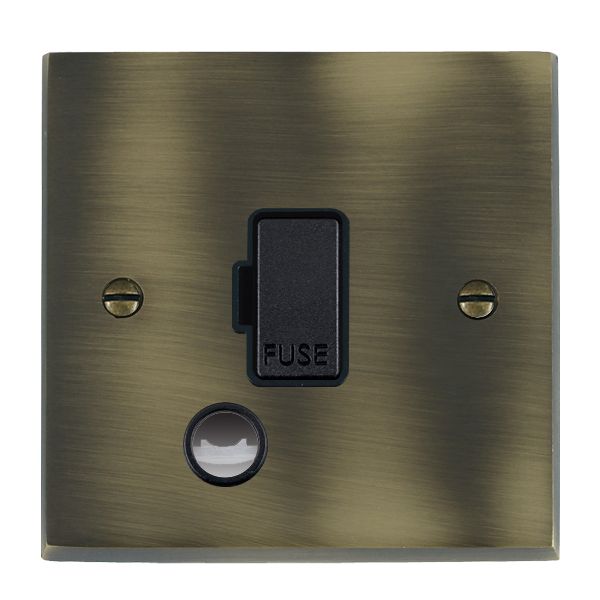 Cheriton Victorian Antique Brass 1 gang 13A Fuse and Cable Outlet Black/Black