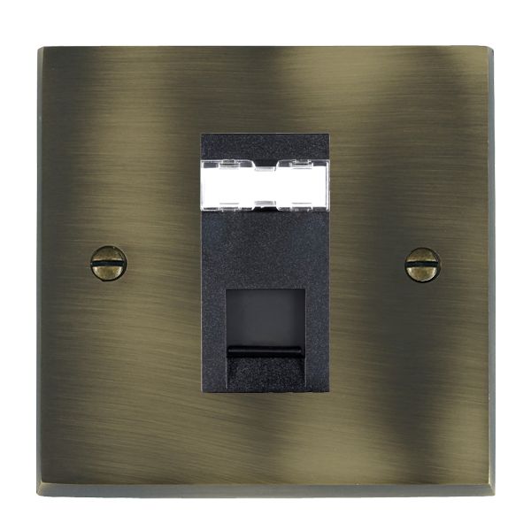 Cheriton Victorian Antique Brass 1 gang RJ12 Outlet – Unshielded Black