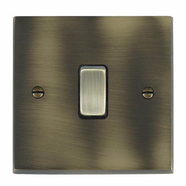 Cheriton Victorian Antique Brass 1 gang 10AX Push To Make Retractive Rocker Antique Brass/Black