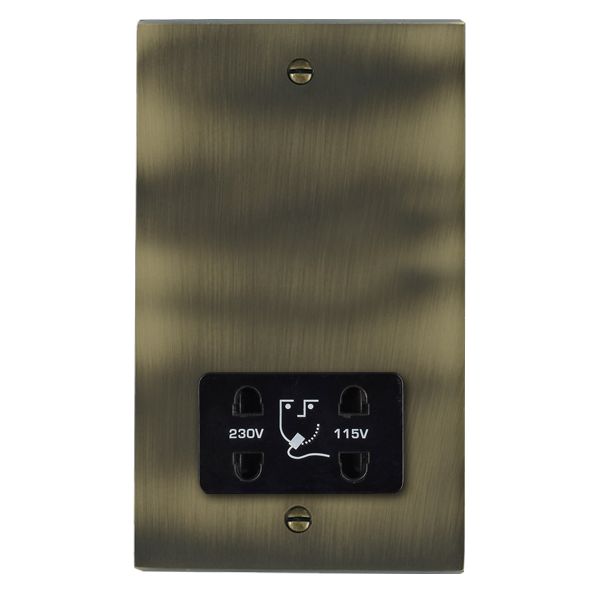 Cheriton Victorian Antique Brass Shaver Dual Voltage Unswitched Socket (Vertically Mounted) Black