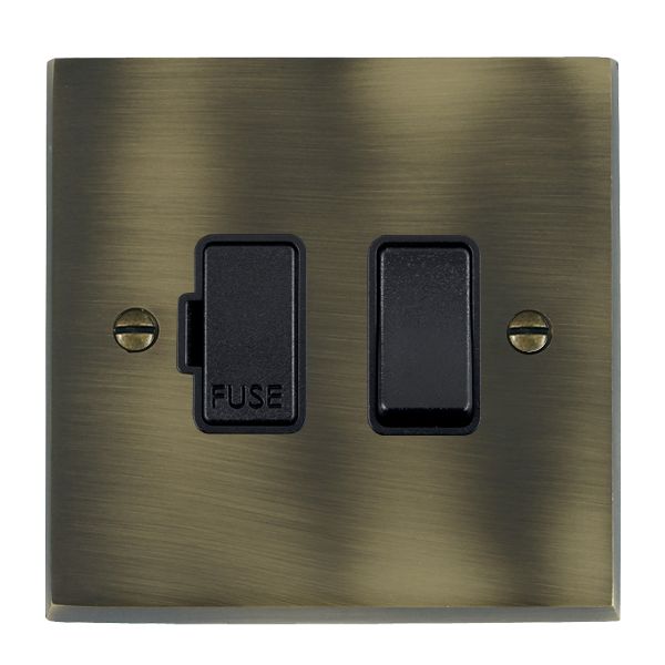 Cheriton Victorian Antique Brass 1 gang 13A Double Pole Fused Spur Black/Black