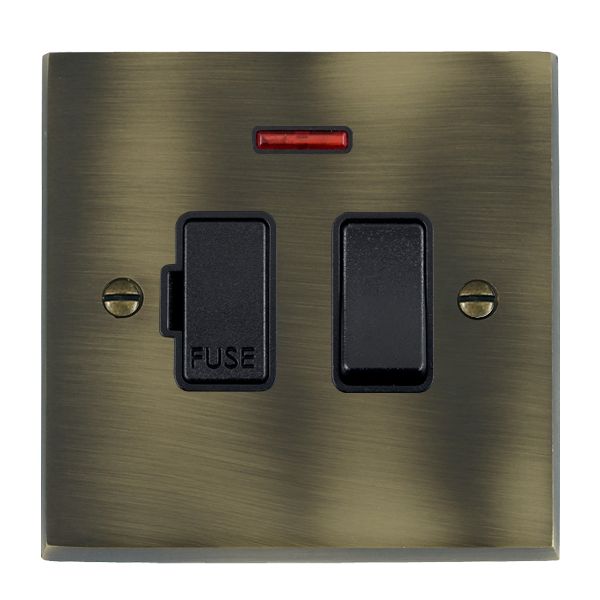 Cheriton Victorian Antique Brass 1 gang 13A Double Pole Fused Spur and Neon Black/Black