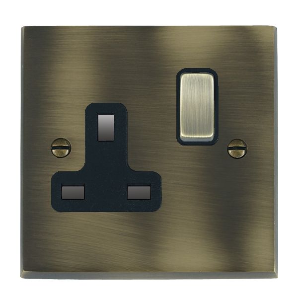 Cheriton Victorian Antique Brass 1 gang 13A Double Pole Switched Socket Antique Brass/Black
