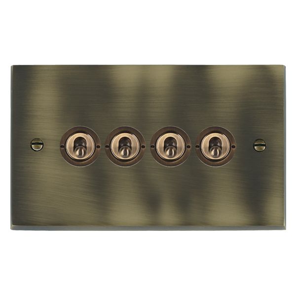 Cheriton Victorian Antique Brass 4 gang 20AX 2 Way Toggle Antique Brass