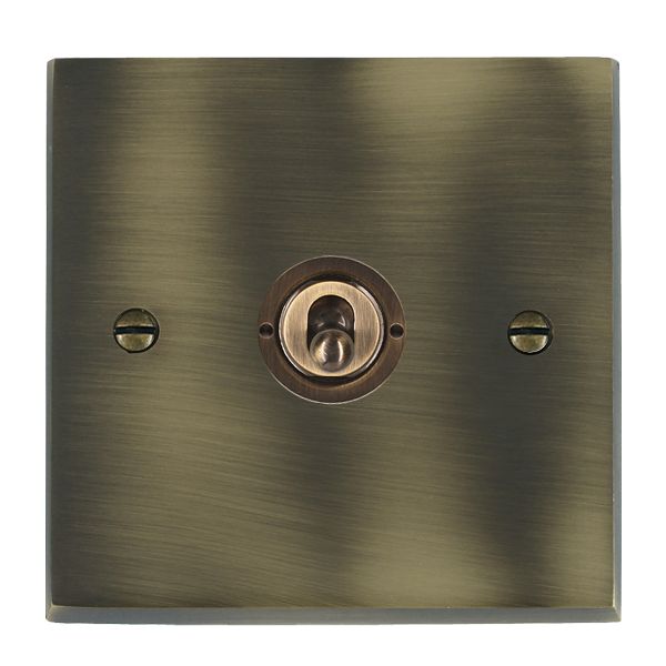 Cheriton Victorian Antique Brass 1 gang 10AX Push To Make/Push To Break Retractive Toggle Antique Brass