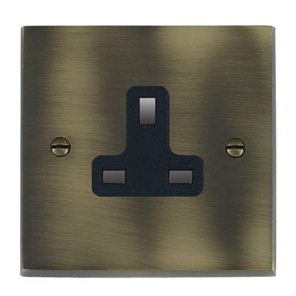 Cheriton Victorian Antique Brass 1 gang 13A Unswitched Socket Black