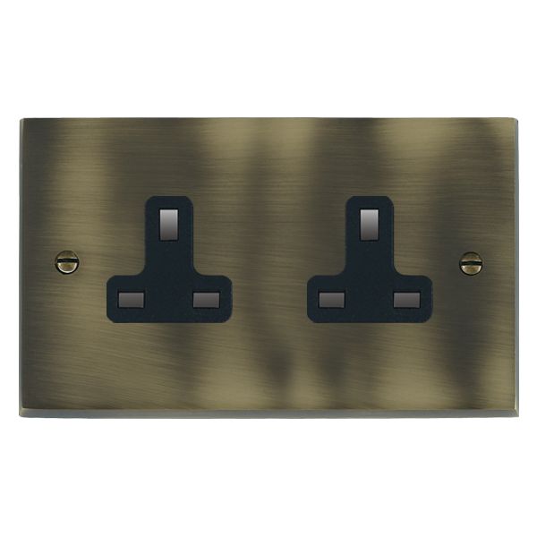 Cheriton Victorian Antique Brass 2 gang 13A Unswitched Socket Black