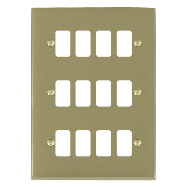 Cheriton Victorian Grid-IT Satin Brass 12 gang Grid Fix Aperture Plate with Grid