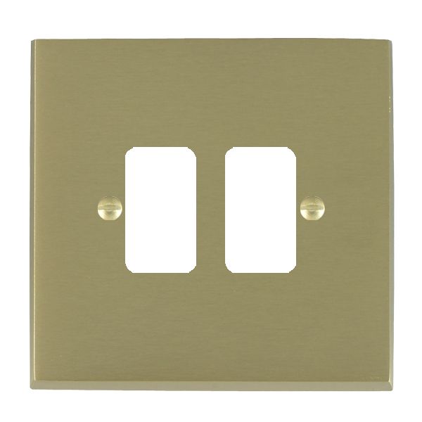 Cheriton Victorian Grid-IT Satin Brass 2 gang Grid Fix Aperture Plate with Grid