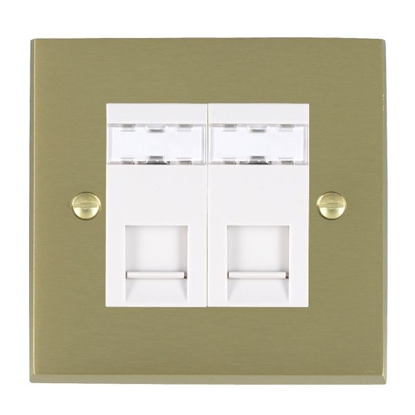 Cheriton Victorian Satin Brass 2 gang RJ12 Outlet – Unshielded White