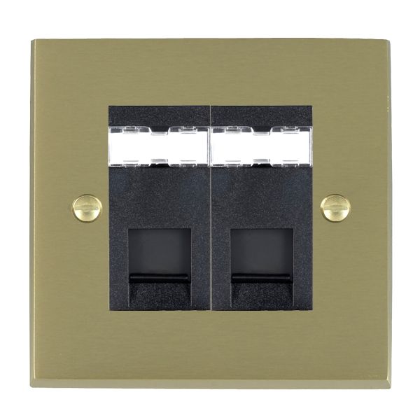 Cheriton Victorian Satin Brass 2 gang RJ45 CAT 5E Outlet – Unshielded Black