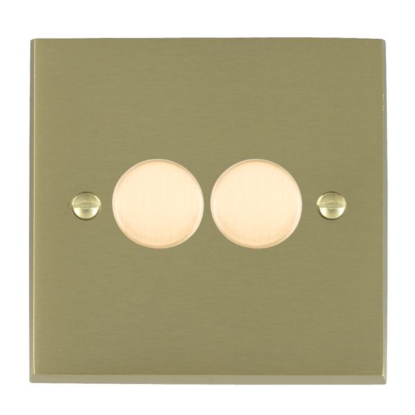 Cheriton Victorian Satin Brass 2 gang 100W LED 2 Way Push On/Off Rotary Dimmer Satin Brass