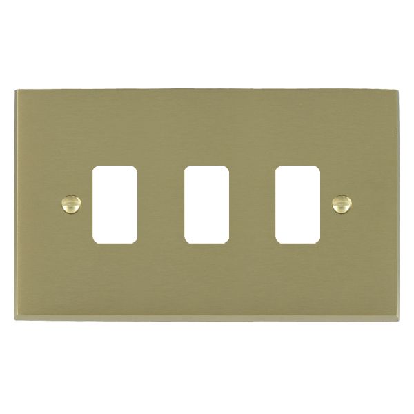Cheriton Victorian Grid-IT Satin Brass 3 gang Grid Fix Aperture Plate with Grid