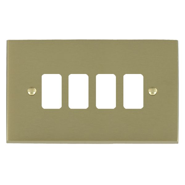 Cheriton Victorian Grid-IT Satin Brass 4 gang Grid Fix Aperture Plate with Grid