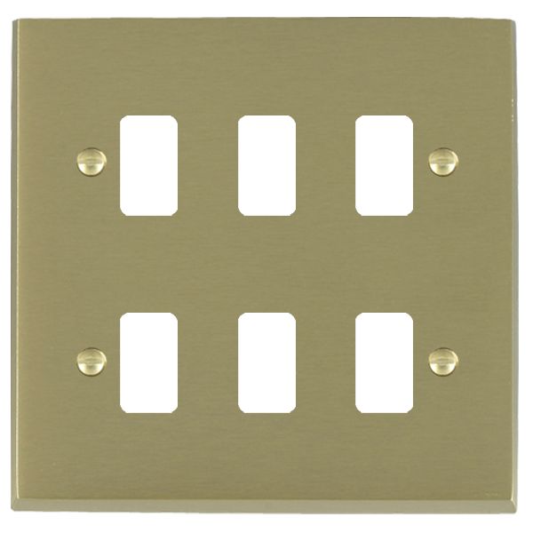 Cheriton Victorian Grid-IT Satin Brass 6 gang Grid Fix Aperture Plate with Grid