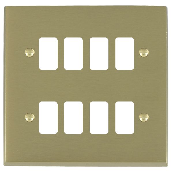 Cheriton Victorian Grid-IT Satin Brass 8 gang Grid Fix Aperture Plate with Grid