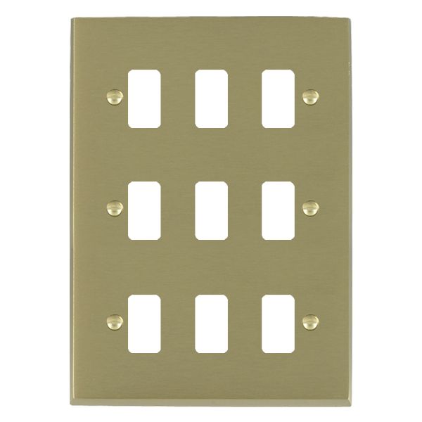 Cheriton Victorian Grid-IT Satin Brass 9 gang Grid Fix Aperture Plate with Grid