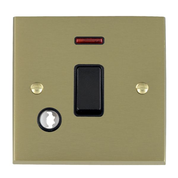 Cheriton Victorian Satin Brass 1 gang 20AX Double Pole Rocker and Neon and Cable Outlet Black/Black