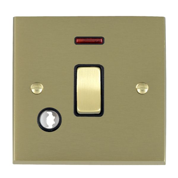 Cheriton Victorian Satin Brass 1 gang 20AX Double Pole Rocker and Neon and Cable Outlet Satin Brass/Black