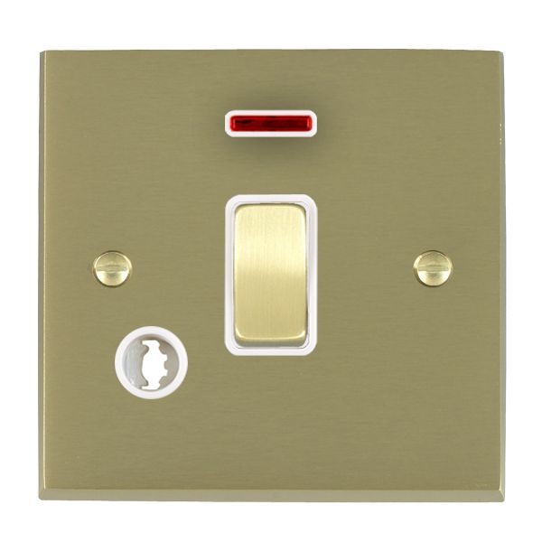 Cheriton Victorian Satin Brass 1 gang 20AX Double Pole Rocker and Neon and Cable Outlet Satin Brass/White