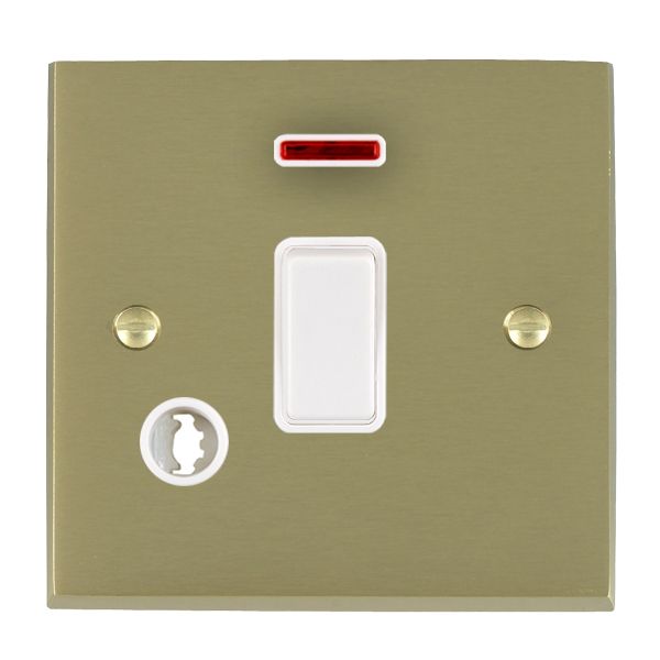 Cheriton Victorian Satin Brass 1 gang 20AX Double Pole Rocker and Neon and Cable Outlet White/White
