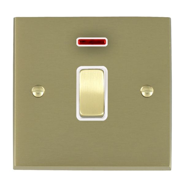 Cheriton Victorian Satin Brass 1 gang 20AX Double Pole Rocker and Neon Satin Brass/White