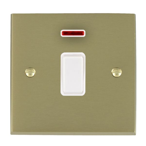 Cheriton Victorian Satin Brass 1 gang 20AX Double Pole Rocker and Neon White/White