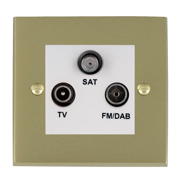 Cheriton Victorian Satin Brass Non-Isolated TV+FM+SAT Triplexer 1in/3out (DAB Compatible) White