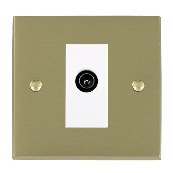 Cheriton Victorian Satin Brass 1 gang Non-Isolated TV (Male) (DAB Compatible) White