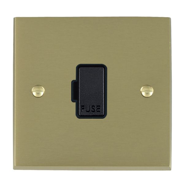 Cheriton Victorian Satin Brass 1 gang 13A Fuse Only Black/Black