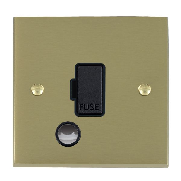 Cheriton Victorian Satin Brass 1 gang 13A Fuse and Cable Outlet Black/Black