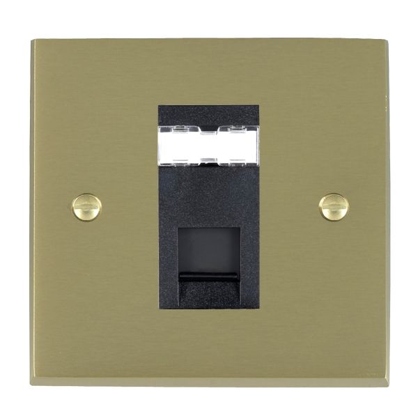 Cheriton Victorian Satin Brass 1 gang RJ12 Outlet – Unshielded Black