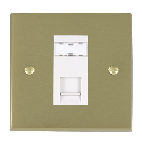 Cheriton Victorian Satin Brass 1 gang RJ45 CAT 5E Outlet – Unshielded White