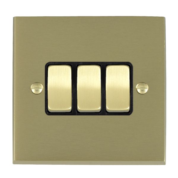 Cheriton Victorian Satin Brass 3 gang 10AX 2 Way Rocker Satin Brass/Black